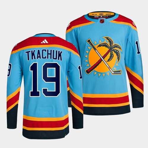 Mens Florida Panthers #19 Matthew Tkachuk Blue 2022 Reverse Retro Stitched Jersey Dzhi